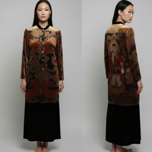 Citron Asian Silk Cardigan Medium Gauzy Flowy Sheer Amitābha Buddha Buddhist Art